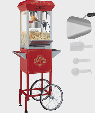 Professionele Popcorn Machine met Kar - 8oz Ketel, 48 Cups per Batch, Gehard Glas