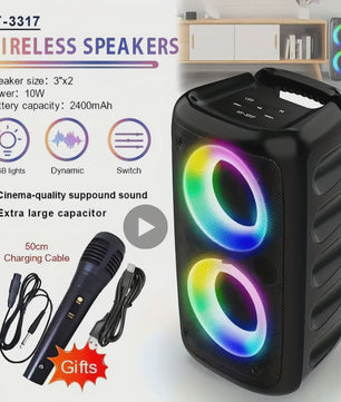 Draagbare Karaoke Bluetooth Speaker met Microfoon, FM Radio & LED Lichtshow