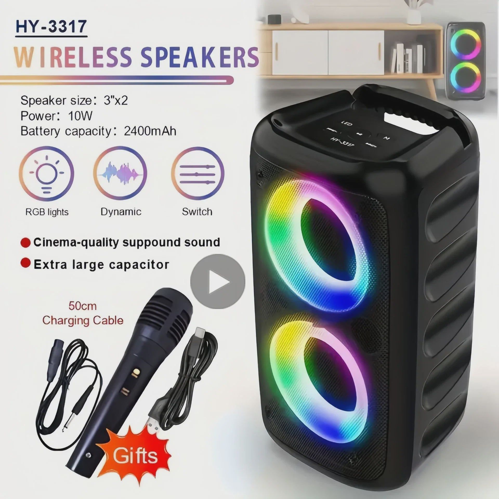 Draagbare Karaoke Bluetooth Speaker met Microfoon, FM Radio & LED Lichtshow