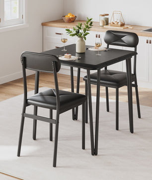 Compact Houten Eettafel voor 2 Personen met Gestoffeerde Stoelen - Ruimtebesparend & Modern