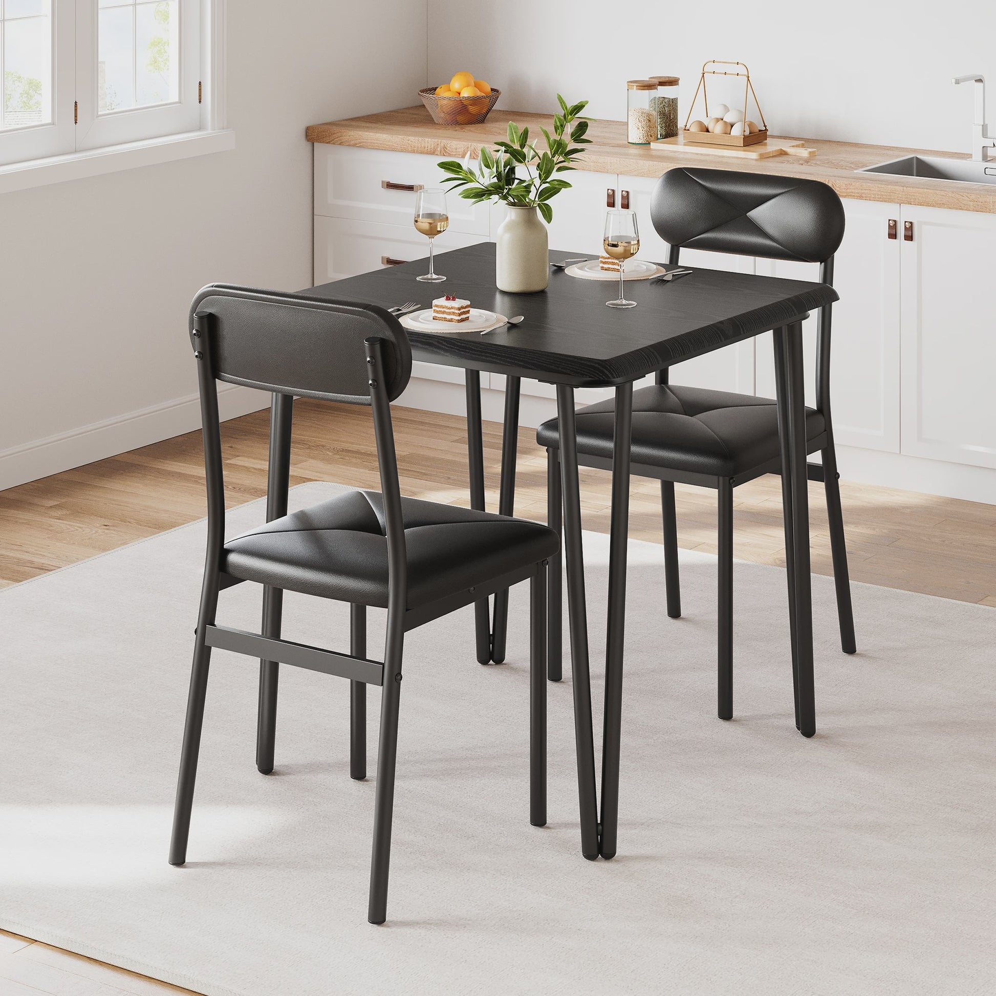 Compact Houten Eettafel voor 2 Personen met Gestoffeerde Stoelen - Ruimtebesparend & Modern