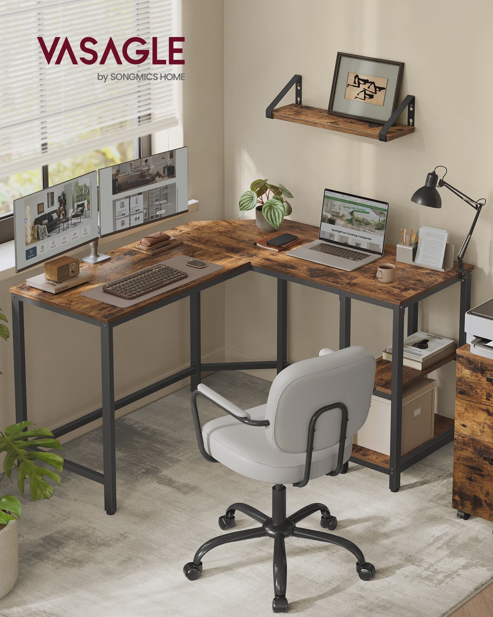 VASAGLE L-vormig Hoekbureau - Ruimtebesparend Kantoor Bureau 130x120x76 cm