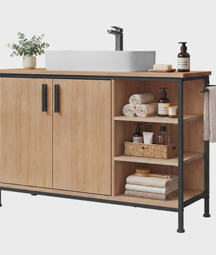 EUGAD Onderbouw Wastafelmeubel met Handdoekhouder - 90x30x60 cm - Houtkleur