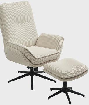 HOMCOM Armchair Living Room with Feet, Ribbed Velvet swivel chair, tilt back, seat and armrests padded, top back, Armchair for living room and bedroom, beige