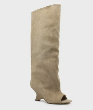 Zomer Peep Toe Laarzen met Hoge Blokhak - Elegante Lange Laarzen voor Dames