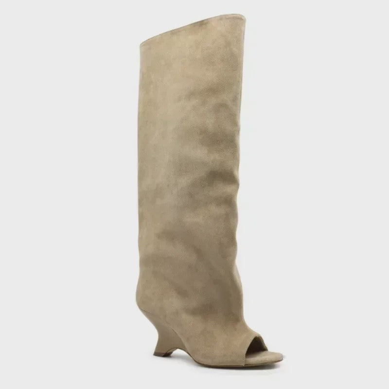 Zomer Peep Toe Laarzen met Hoge Blokhak - Elegante Lange Laarzen voor Dames