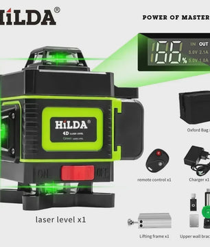 HILDA 16/12 Lijnen Groene Laserwaterpas Zelfnivellerend 360° Horizontaal & Verticaal
