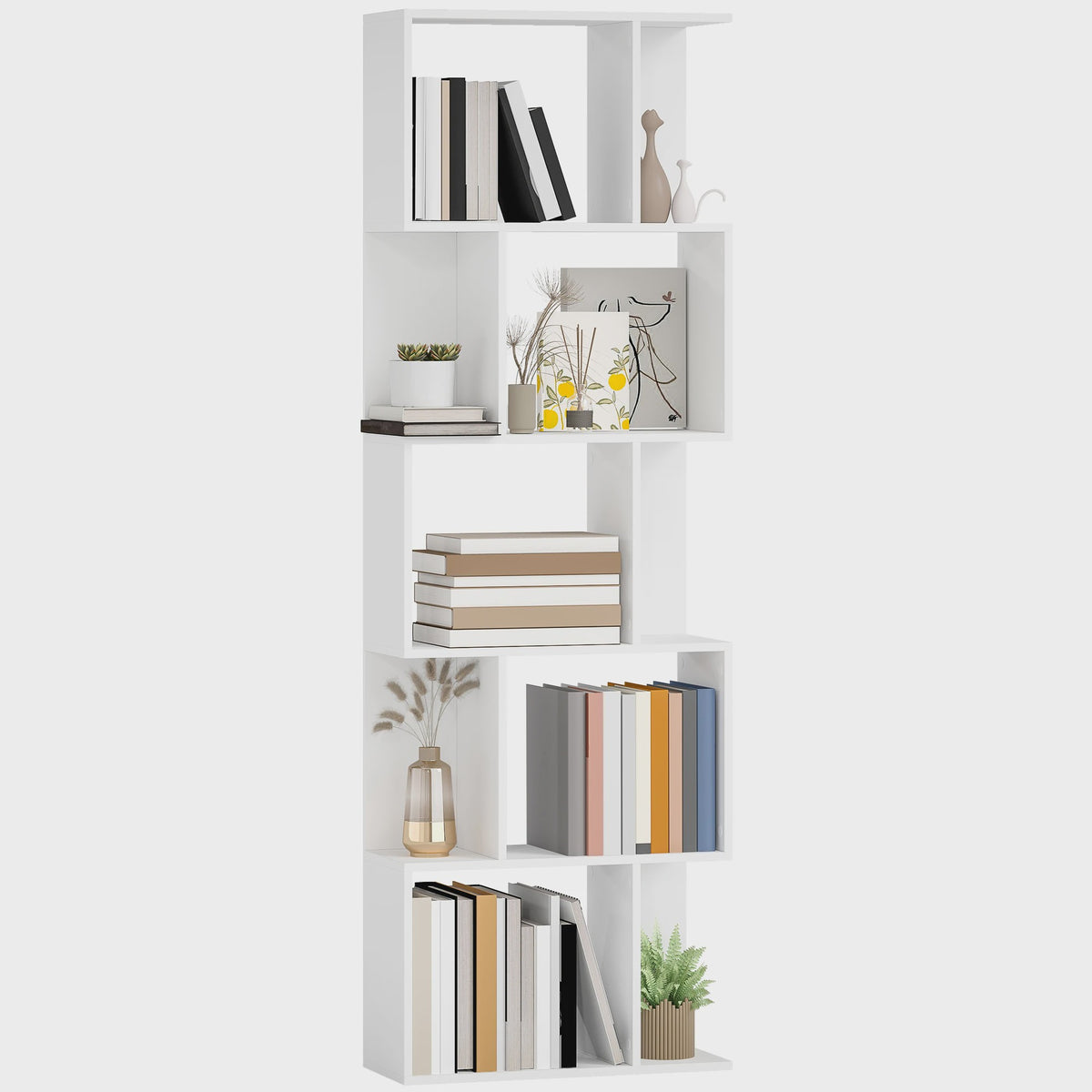 Stijlvolle S-vormige Boekenkast met 5 Niveaus - Wit