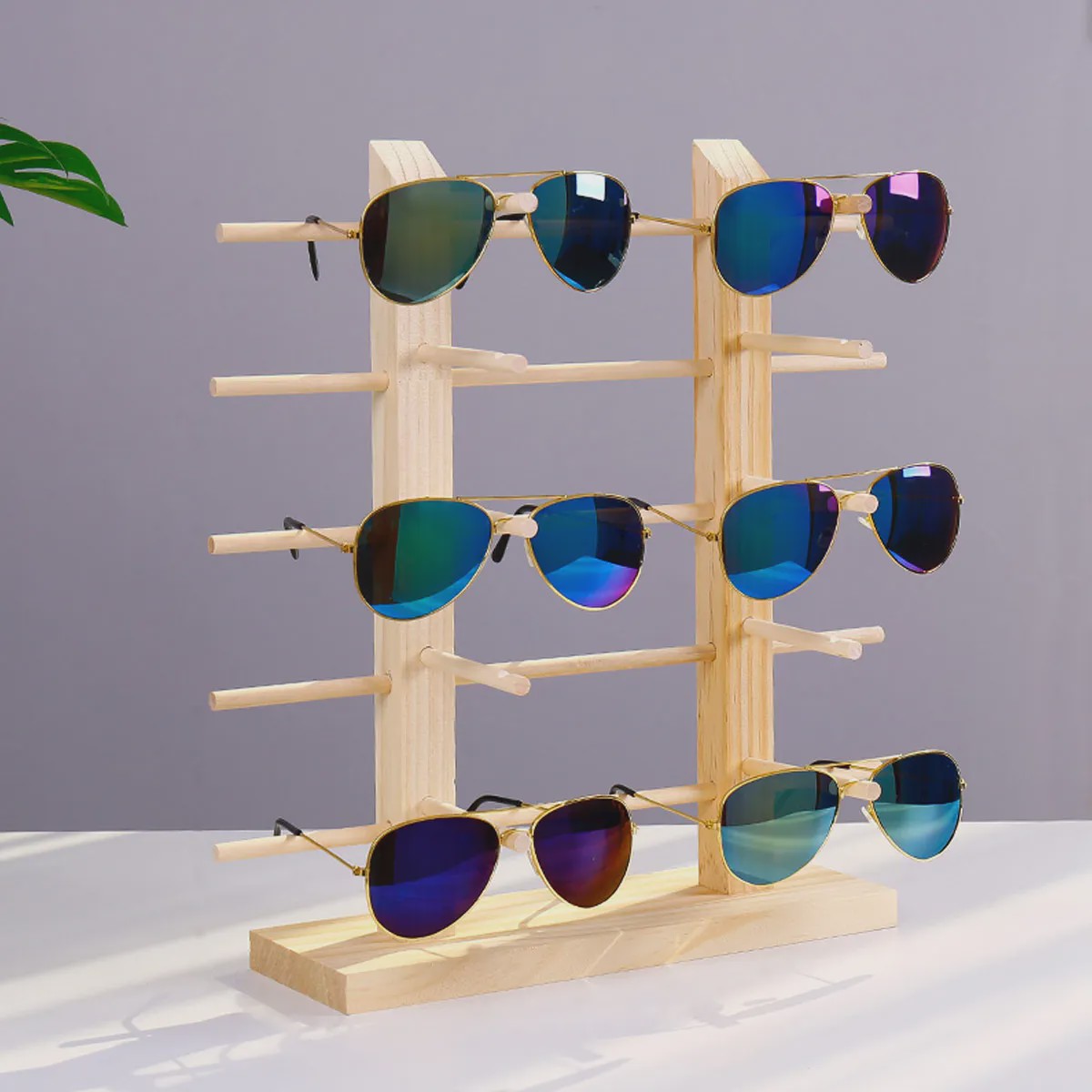 Houten Brillen Display Standaard - 5 Lagen Opbergrek voor Zonnebrillen en Optische Brillen