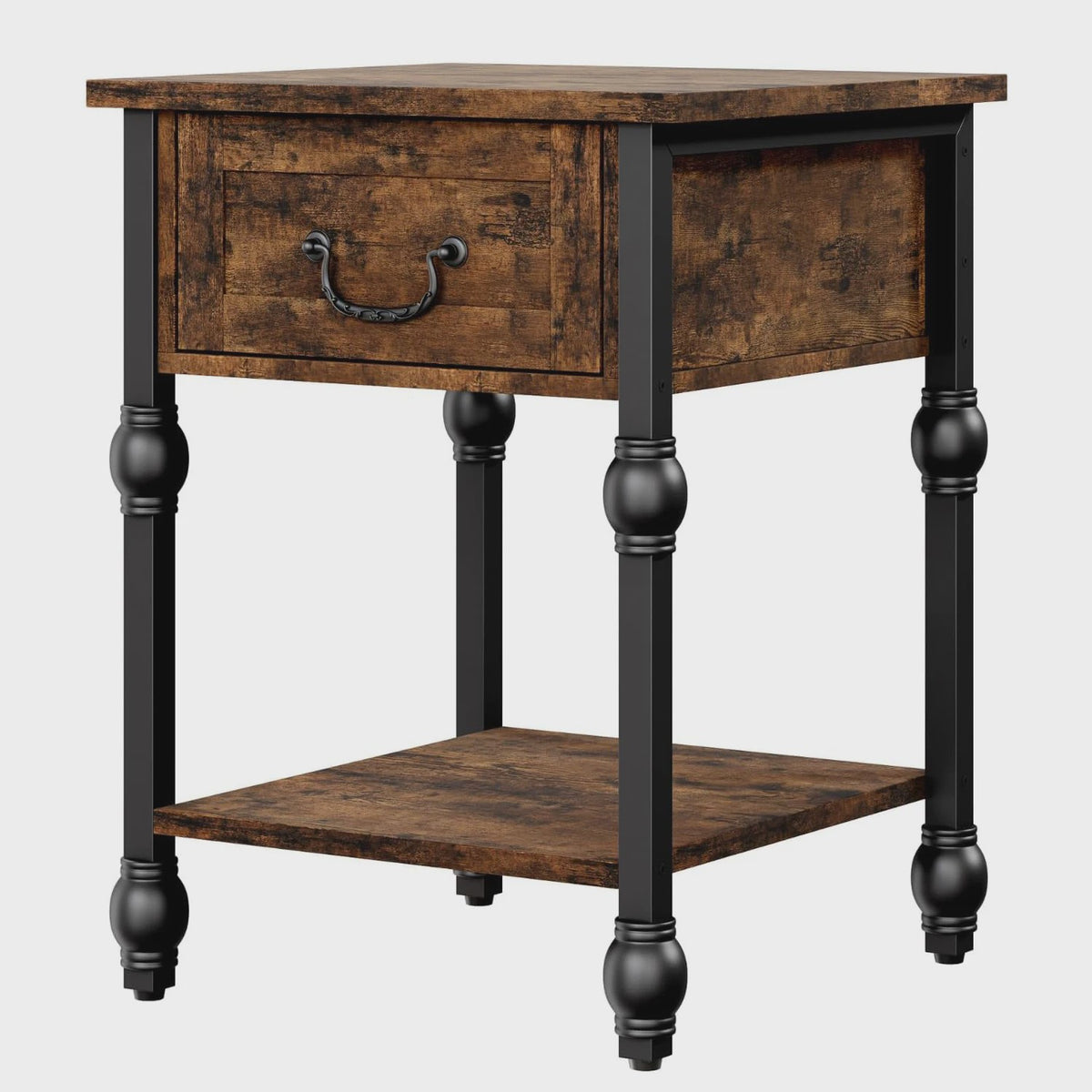 Industriële Nachtkastje met Lade en Open Plank - Vintage Bijzettafel Retro Bruin