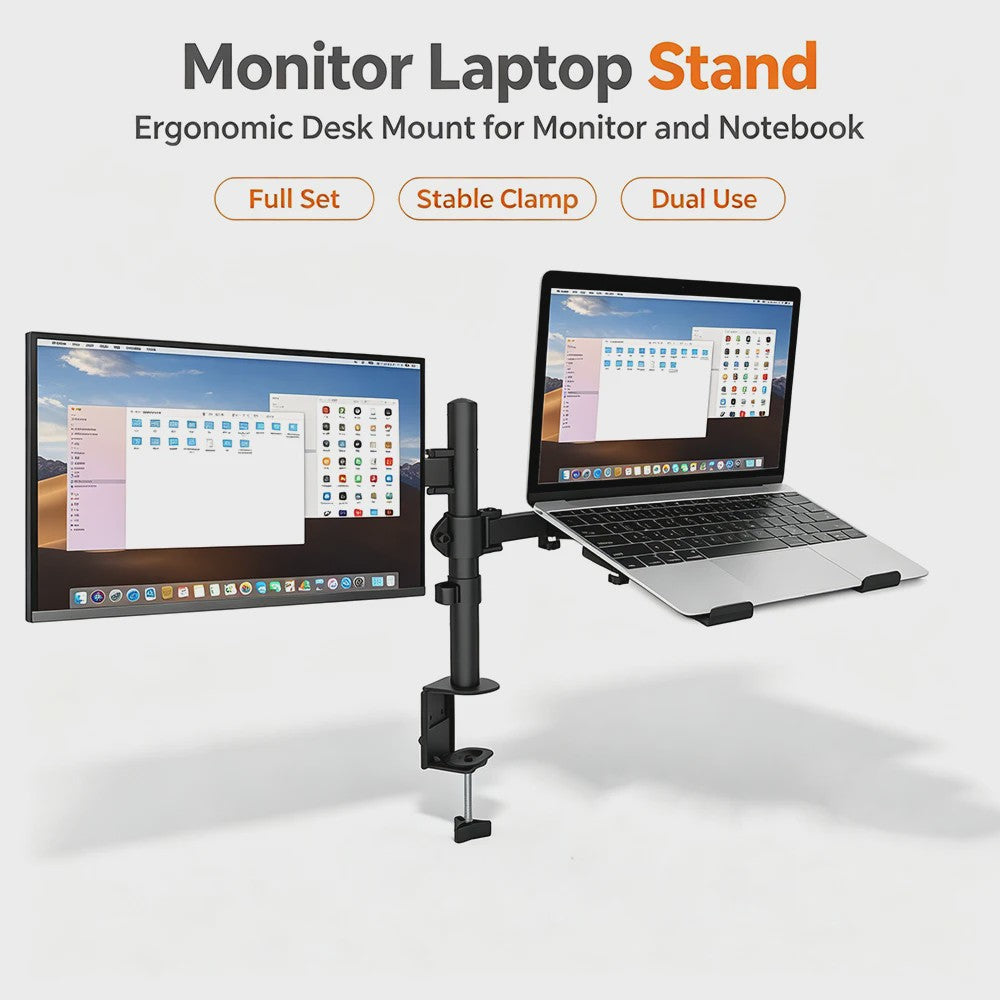 Ergonomische Monitor & Laptop Bureau Mount - Dubbele Arm met 360° Rotatie