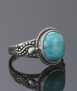 S925 Zilveren Ring met Ovaal Natuurlijke Turkoois - Fijne Sieraden voor Dames en Heren