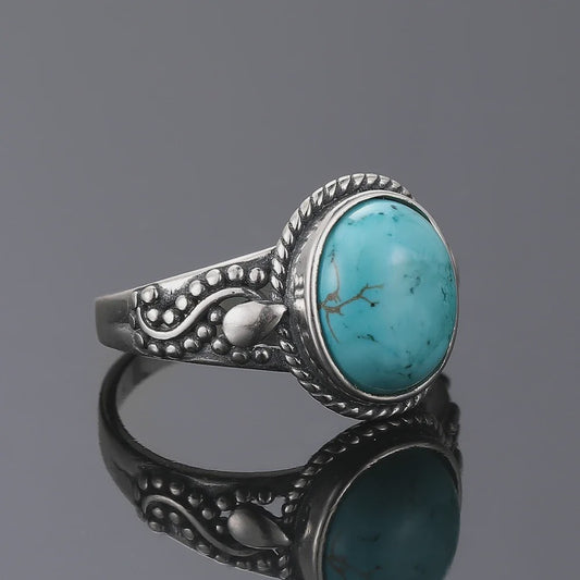 S925 Zilveren Ring met Ovaal Natuurlijke Turkoois - Fijne Sieraden voor Dames en Heren