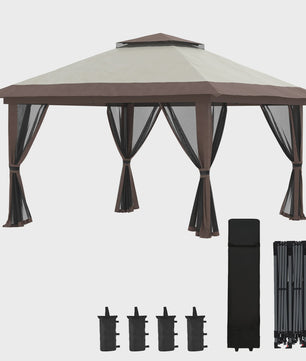 Outsunny Pop-Up Tonnelle 4x4m Beige - Dubbel Dak, UV-bescherming 50+ & Muggennetten