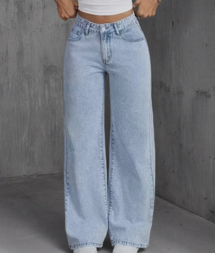 Lichtblauwe Y2k Wide Leg Jeans voor Dames - Comfortabele Denim Broek met Hoge Taille