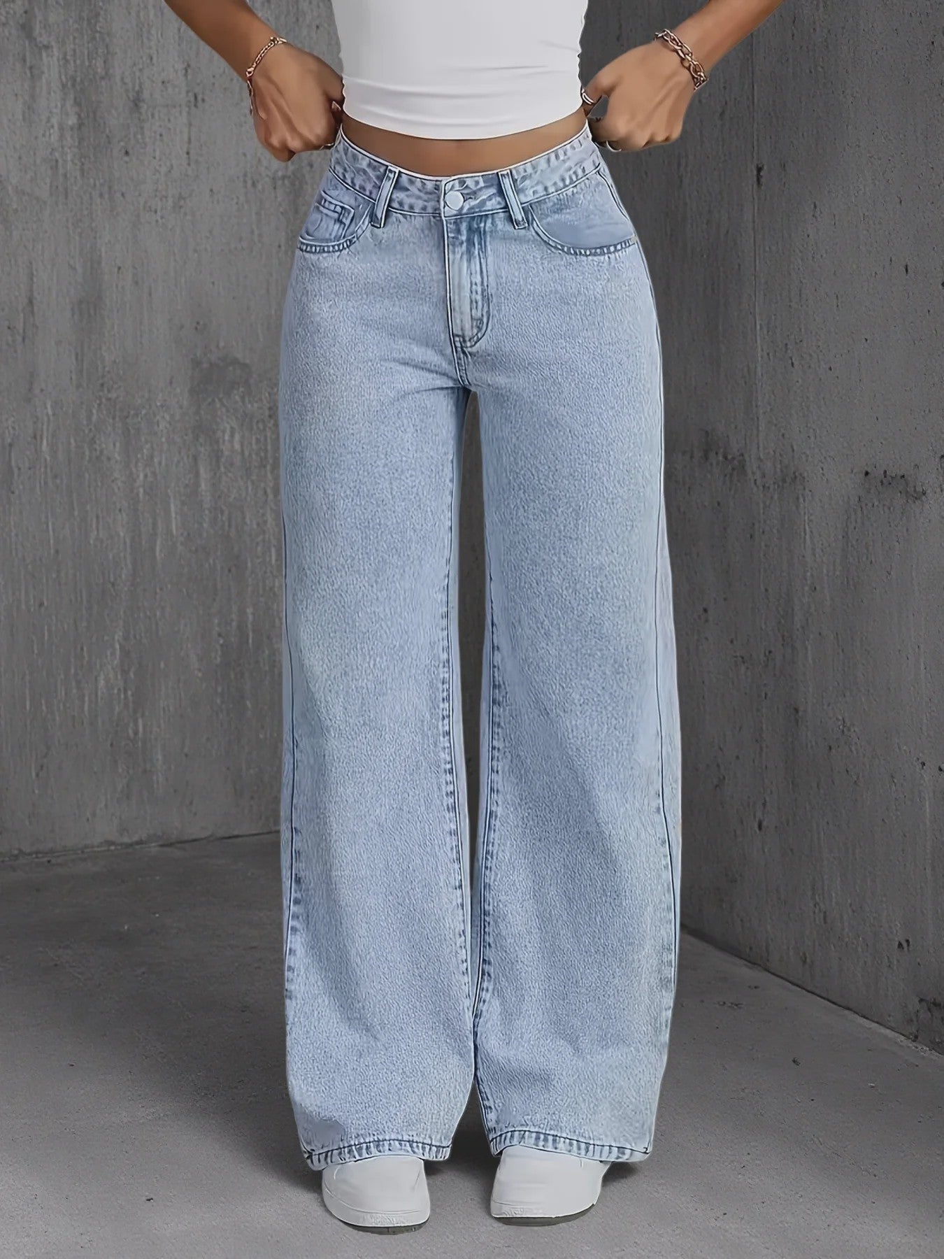 Lichtblauwe Y2k Wide Leg Jeans voor Dames - Comfortabele Denim Broek met Hoge Taille