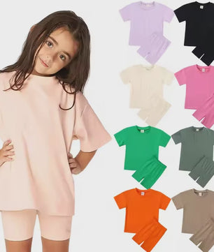 Katoenen Kinderkleding Set: T-shirt & Biker Shorts voor Jongens en Meisjes (1-13 Jaar)