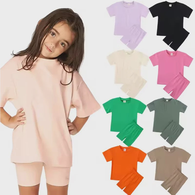 Katoenen Kinderkleding Set: T-shirt & Biker Shorts voor Jongens en Meisjes (1-13 Jaar)