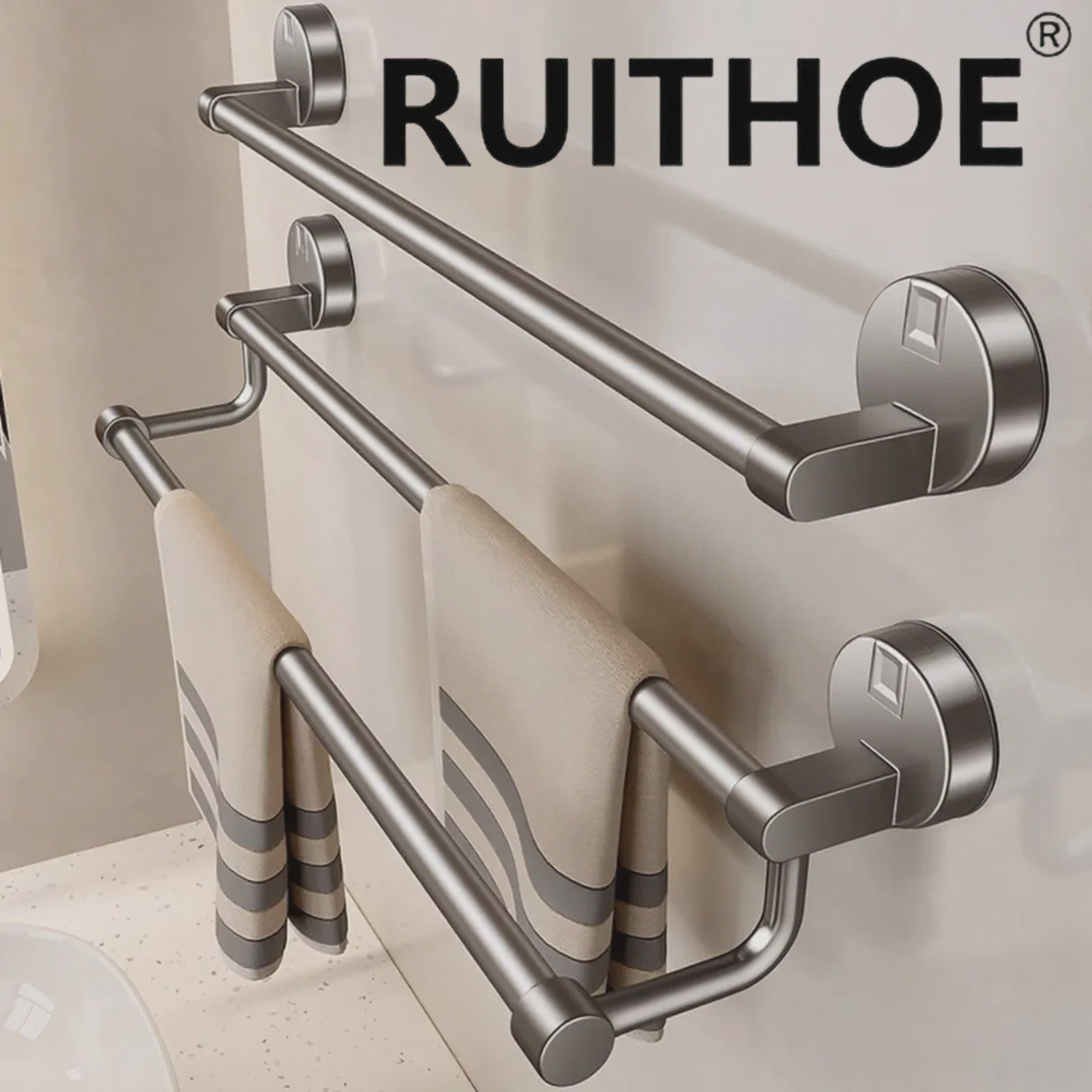 Dubbele Handdoekhouder Badkamer - Zonder Boren - Zuignap - 30/40/50cm - Ruimtebesparend