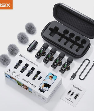 Draadloze Lavalier Microfoon Set - Mini Microfoon voor iPhone & Android - 4 Mic Opnames