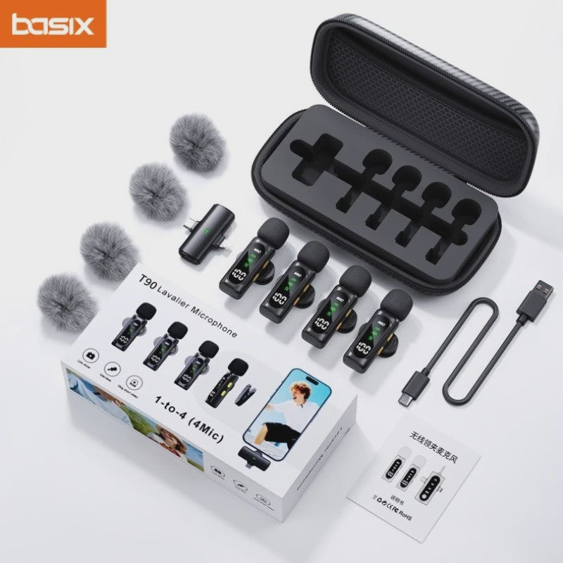 Draadloze Lavalier Microfoon Set - Mini Microfoon voor iPhone & Android - 4 Mic Opnames