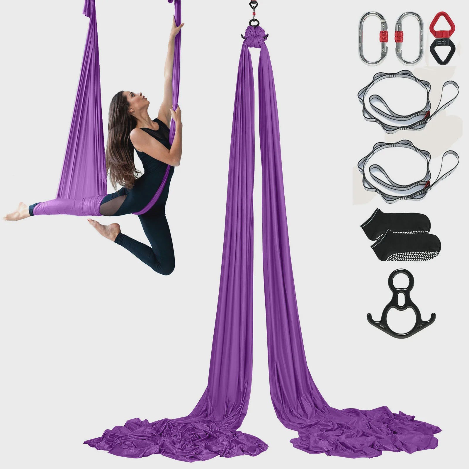 Aerial Yoga Hammock & Swing Starter Kit - 8.7/11 Yards Zijde Stof voor Alle Niveaus