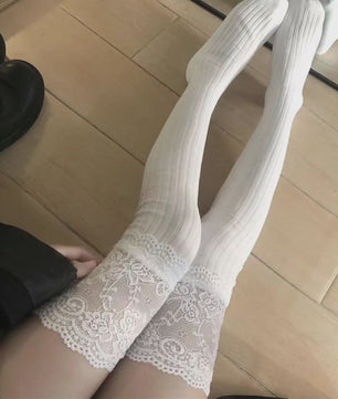 Dames Hoge Sokken met Kant - Lolita Stijl, Warm & Trendy voor Laarzen