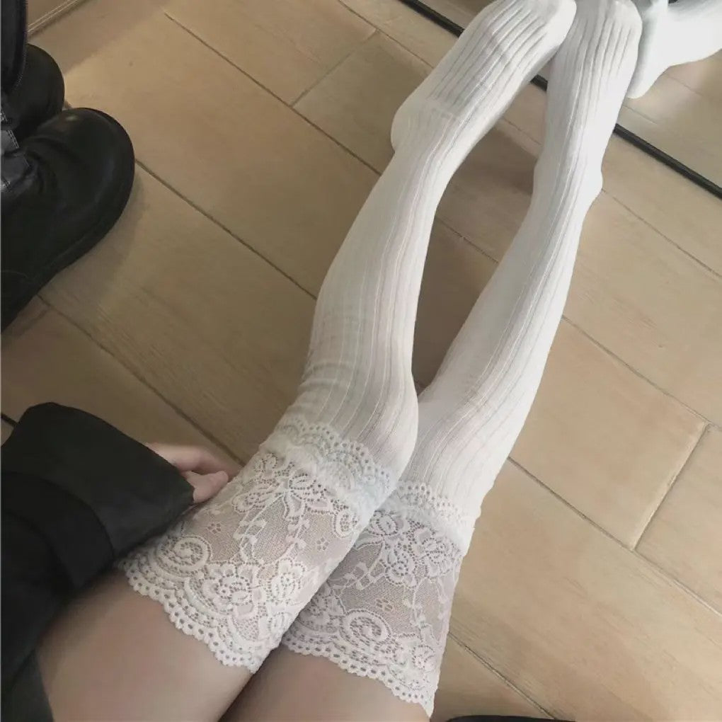 Dames Hoge Sokken met Kant - Lolita Stijl, Warm & Trendy voor Laarzen