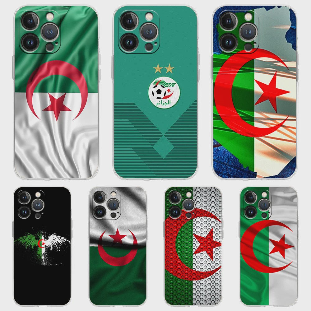 Transparante TPU Hoesje met Algerijnse Vlag - Schokbestendig voor iPhone (Diverse Modellen)