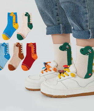 5 Paar Leuke Kindersokken met Dinosaurus Print - Comfortabel en Vrolijk