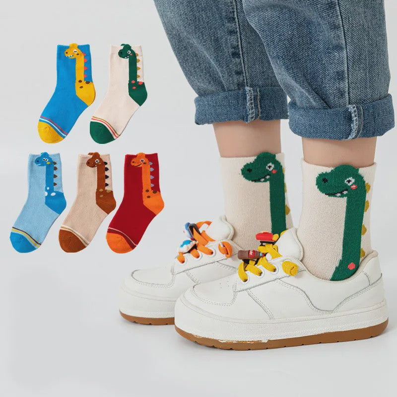 5 Paar Leuke Kindersokken met Dinosaurus Print - Comfortabel en Vrolijk