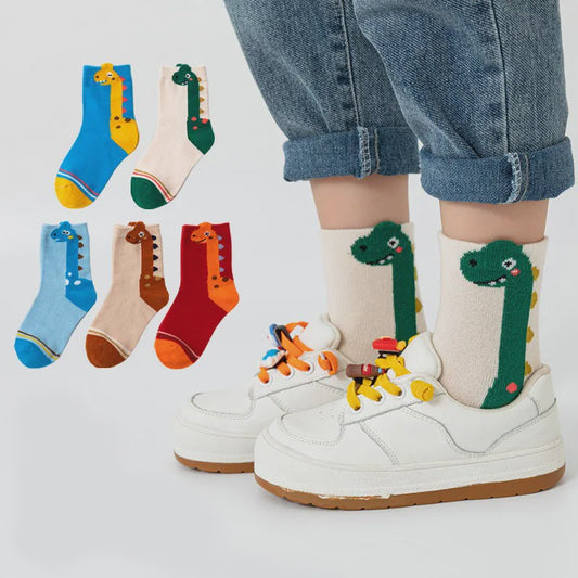 5 Paar Leuke Kindersokken met Dinosaurus Print - Comfortabel en Vrolijk