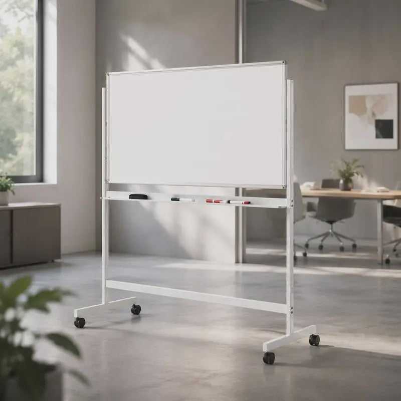 Mobiel Dubbelzijdig Magnetisch Whiteboard met Wieltjes, Pennen & Gum - 120x60cm
