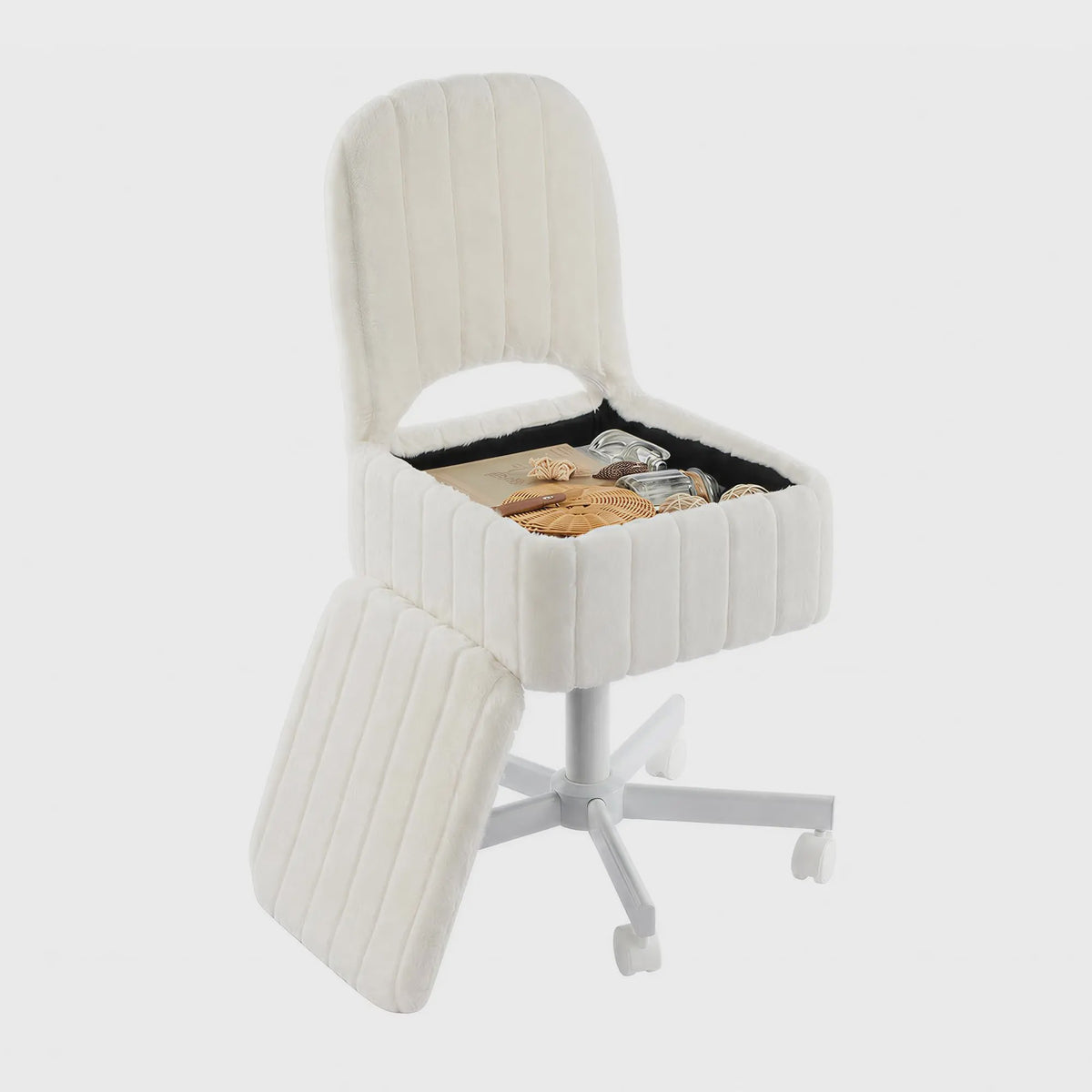 Comfortabele Make-up Stoel met Opbergruimte, Verstelbaar & Opvouwbaar - Wit