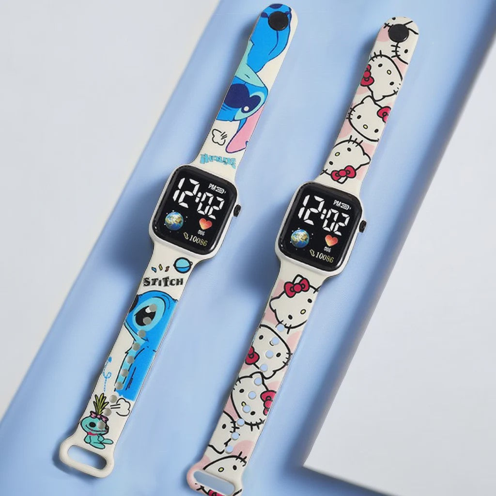 Vrolijk Stitch & Hello Kitty Kinderhorloge - Digitaal & Leuk voor Meisjes
