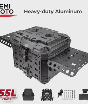 KEMIMOTO Universele Motor Topkoffer - CNC Aluminium Bagagebox met Snelontgrendeling & Helmopslag