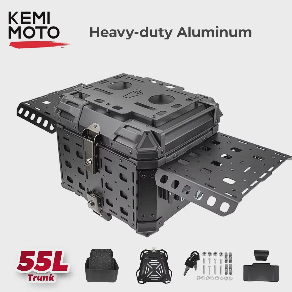 KEMIMOTO Universele Motor Topkoffer - CNC Aluminium Bagagebox met Snelontgrendeling & Helmopslag