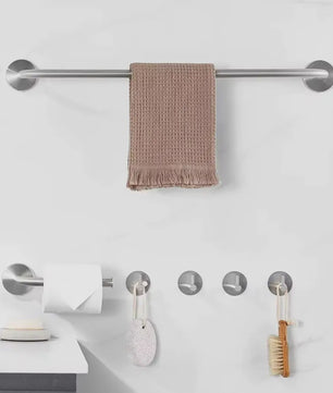 60cm Wandrek met Toiletrolhouder en 4 Haken - Complete RVS Badkamer Set
