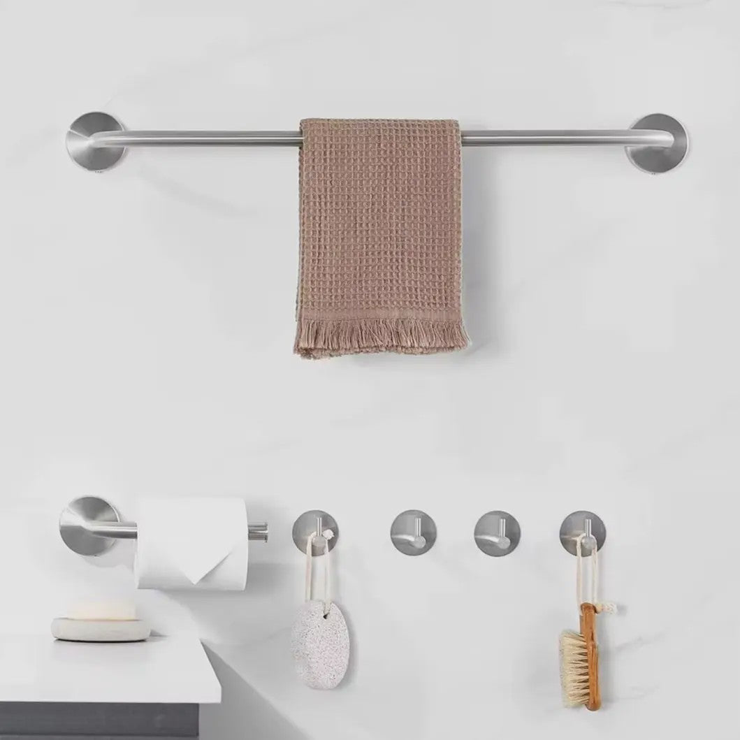 60cm Wandrek met Toiletrolhouder en 4 Haken - Complete RVS Badkamer Set
