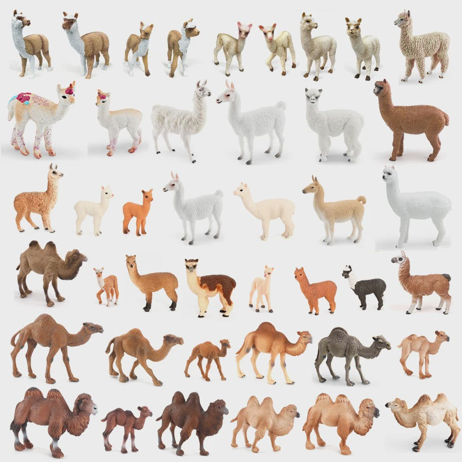 Realistische Alpaca & Kameel Figuren Set - Handgeschilderd, Educatief Speelgoed