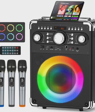 S8-T Karaoke Machine met 3 Draadloze Microfoons - TWS, USB, TF, Gitaar & TV Connectie