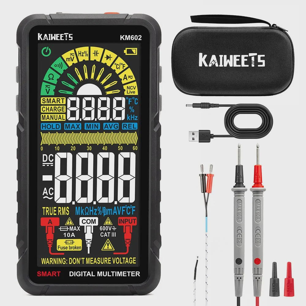 KAIWEETS KM601S/KM602 Digitale Multimeter: Smart & Manual, True-RMS, 10000/6000 Counts, Zaklamp