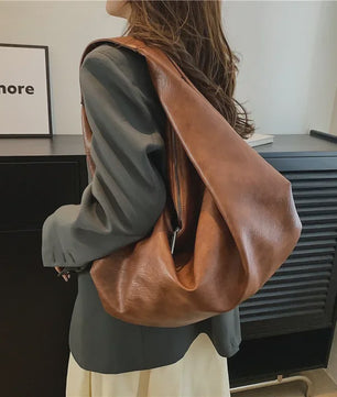 Luxe Grote Zwarte Hobo Schoudertas van Zacht PU Leer - Stijlvolle Dames Shopper en Reistote