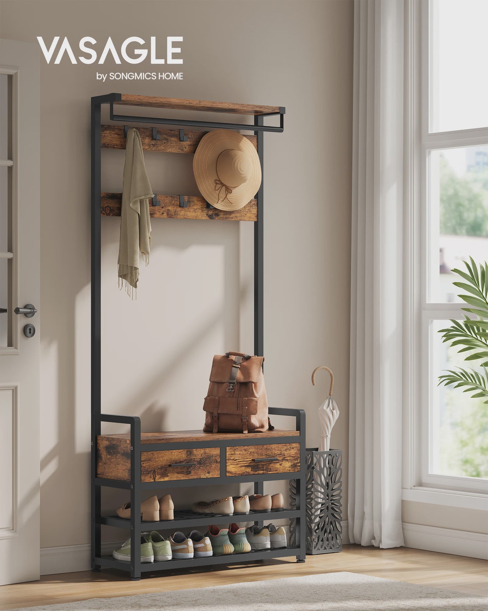 VASAGLE Kapstok met Schoenbank - Separable Design - Halmeubel