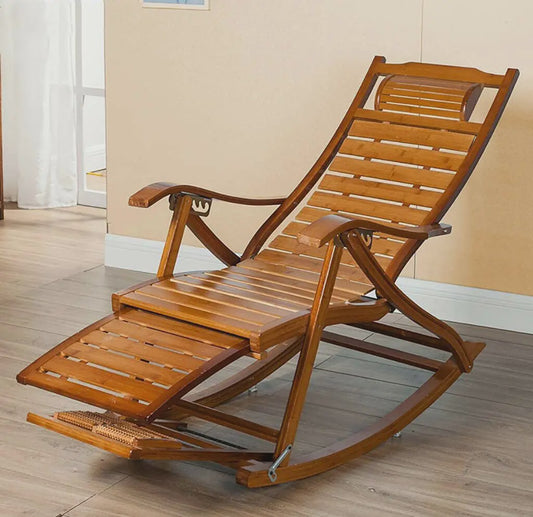 Luxe Bamboe Schommelstoel - Verstelbare Lounger met Voetensteun