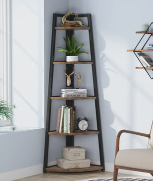 Hoekboekenkast met 5 etages - Stijlvol Hout & Metaal Design
