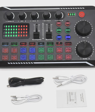 F998 Live Streaming Sound Card: DJ Mixer, Voice Changer & Audio Effecten