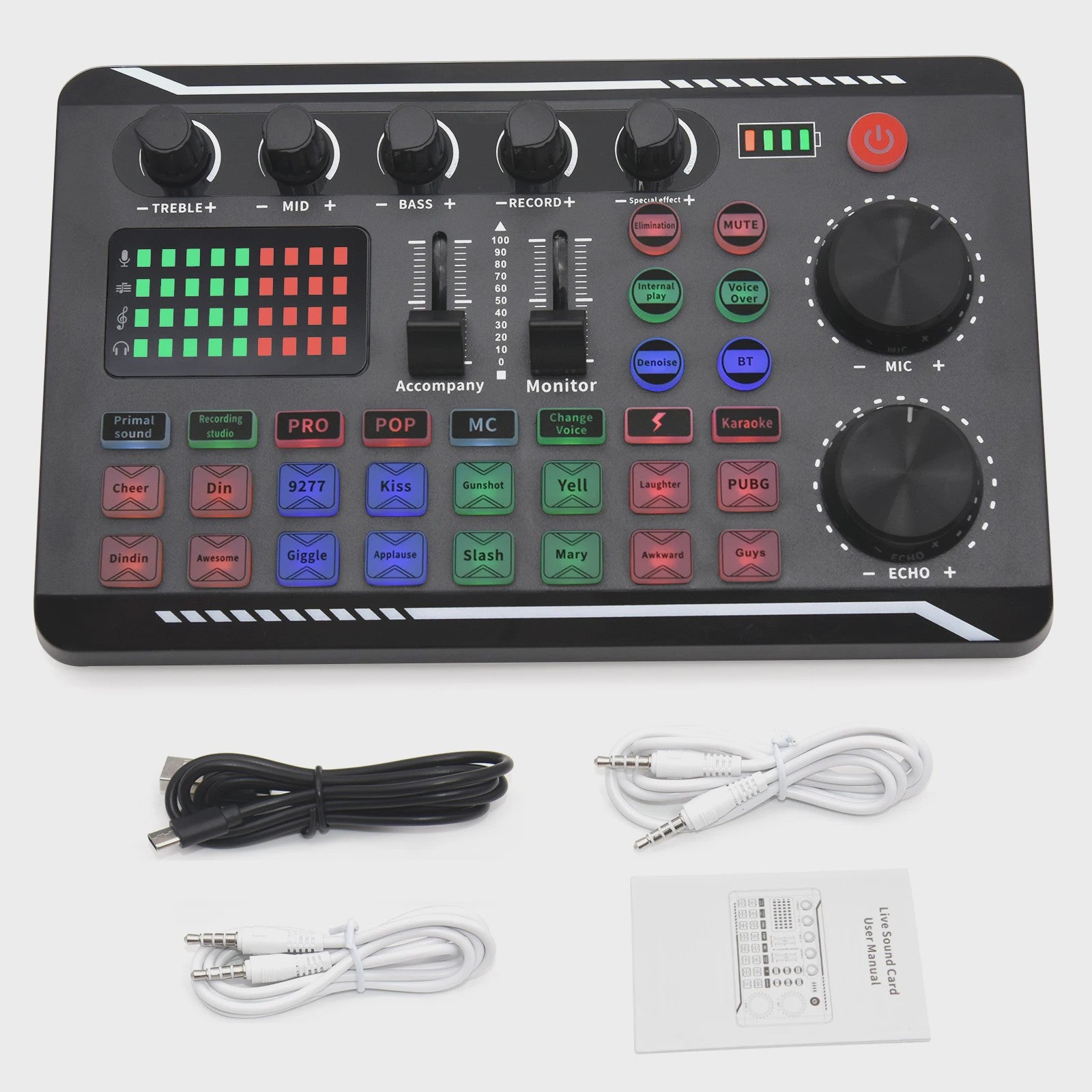 F998 Live Streaming Sound Card: DJ Mixer, Voice Changer & Audio Effecten