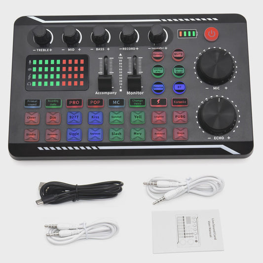 F998 Live Streaming Sound Card: DJ Mixer, Voice Changer & Audio Effecten