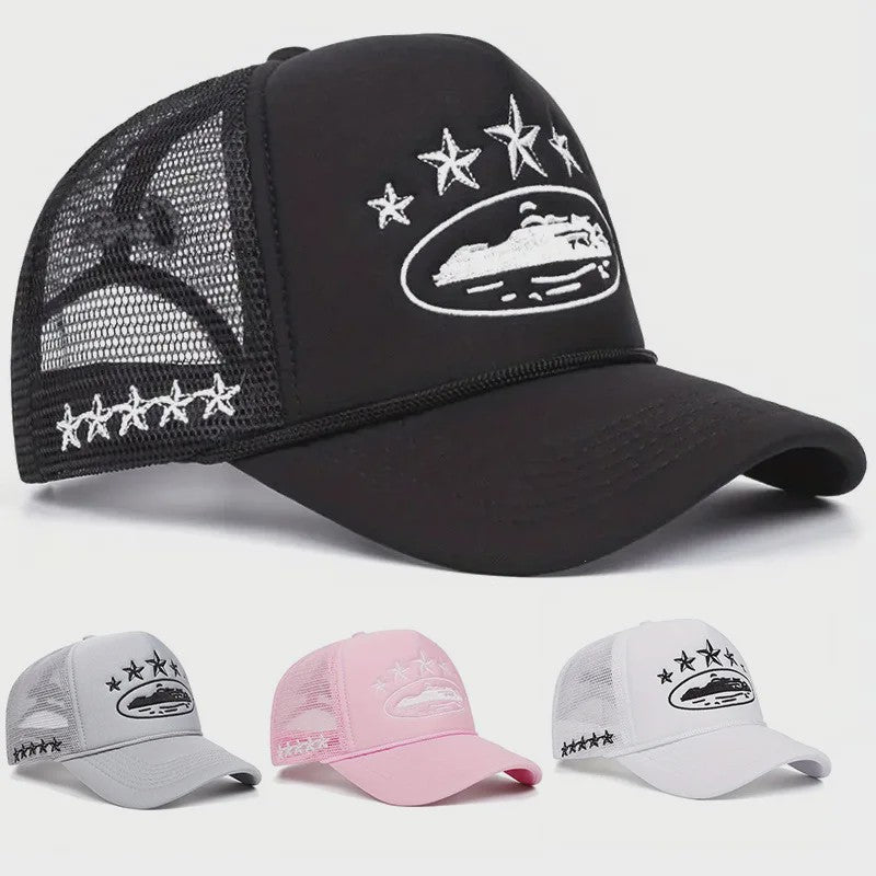 Unisex Trucker Cap met Mesh Achterkant en Unieke Print - Streetwear Stijl